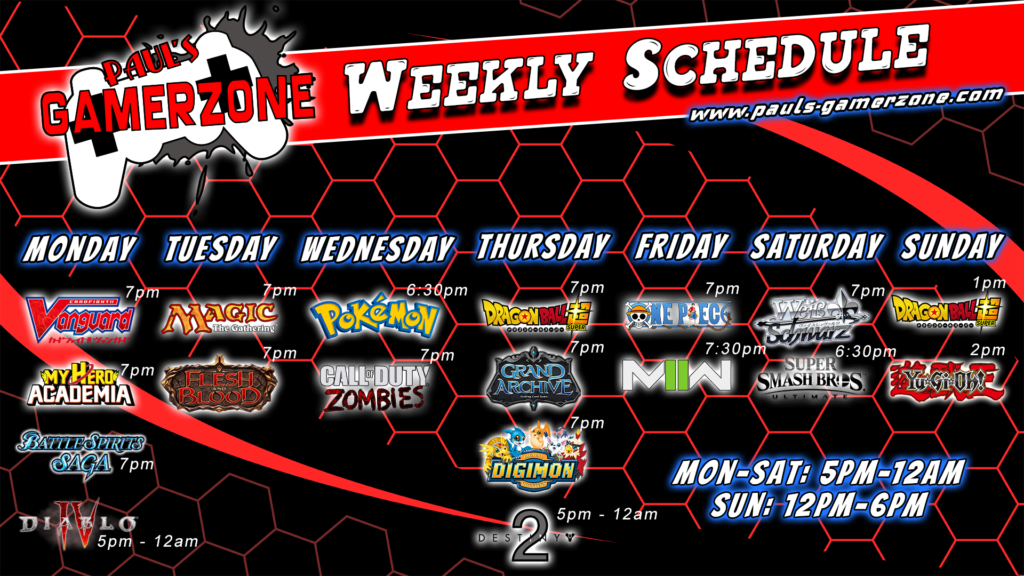 Paul's Gamerzone Weekly Schedule