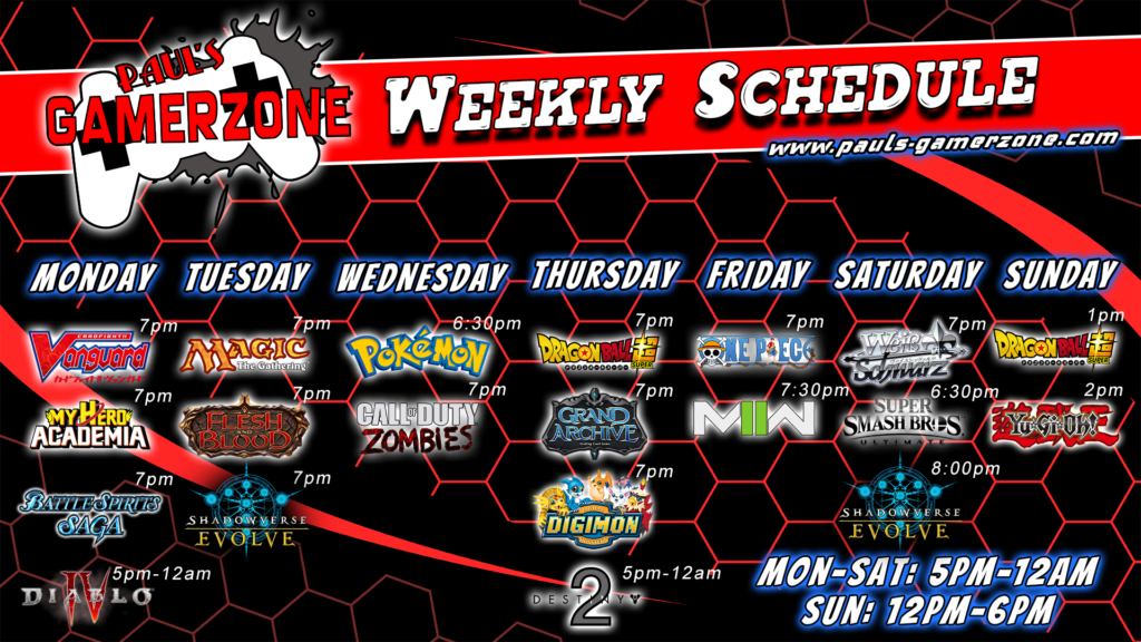 Paul's Gamerzone Weekly Schedule